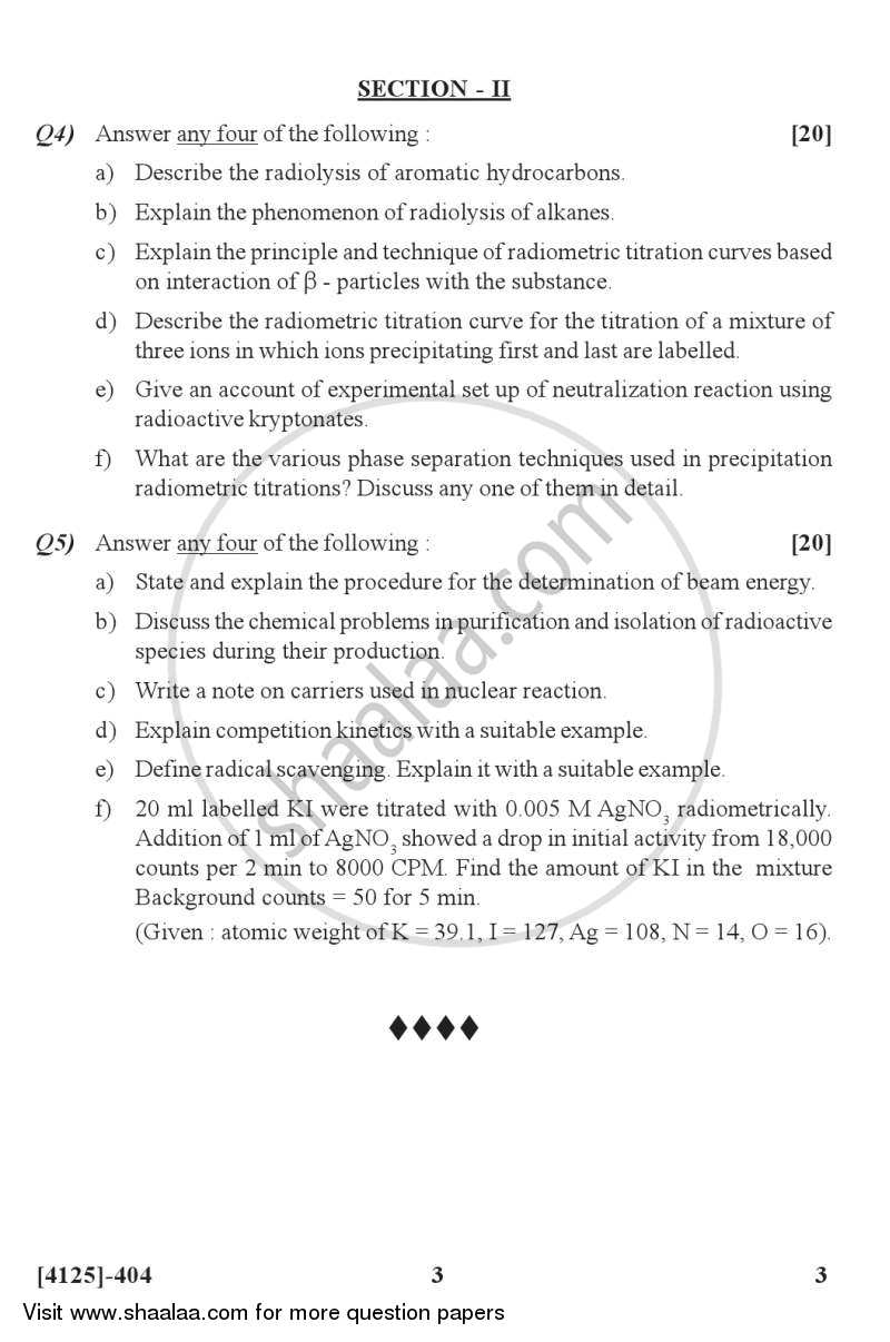 Special Topics in Nuclear and Radiation Chemistry 2011-2012 - M.Sc. - Semester 4 - University of Pune question paper with PDF download