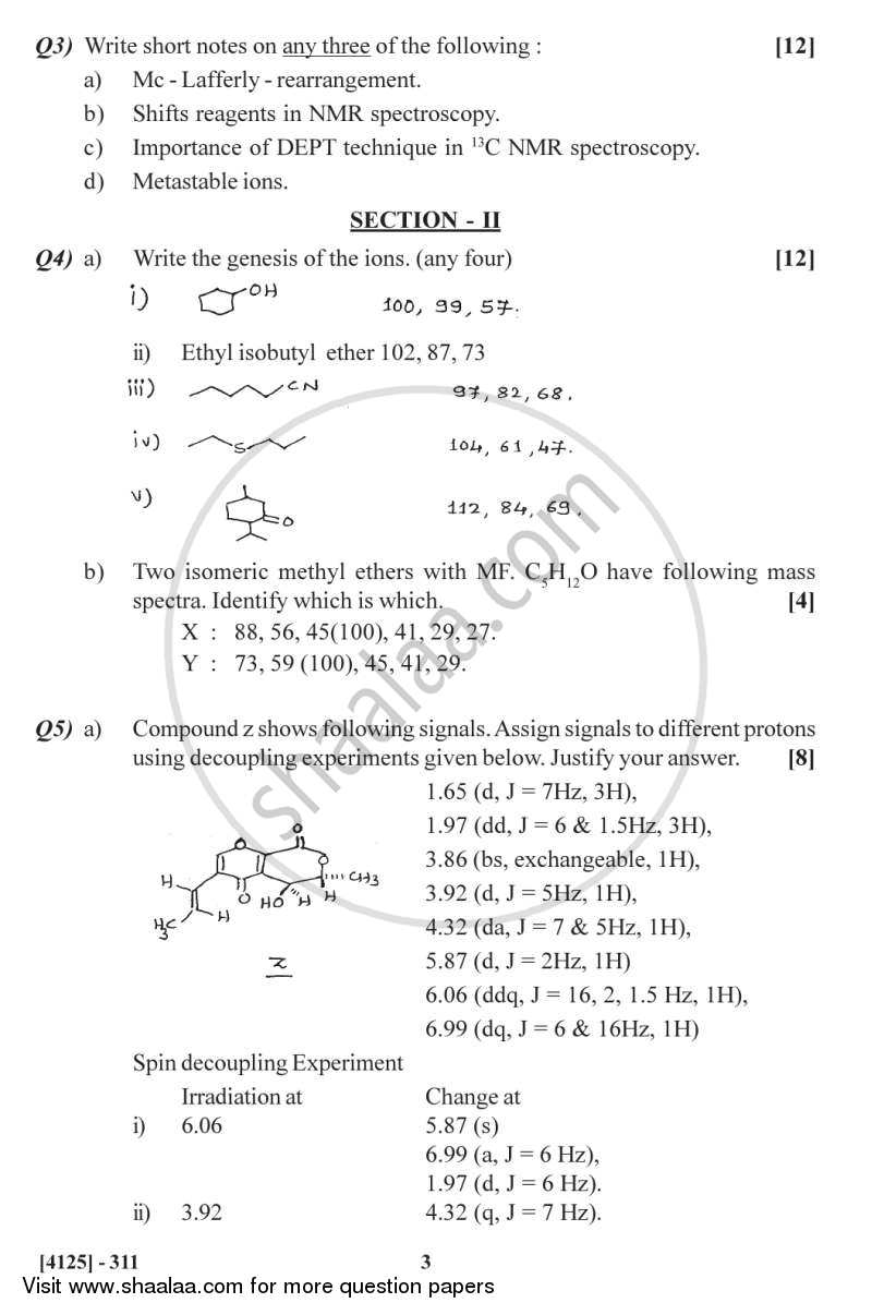Spectroscopic Methods in Structure Determination 2011-2012 - M.Sc. - Semester 3 - University of Pune question paper with PDF download