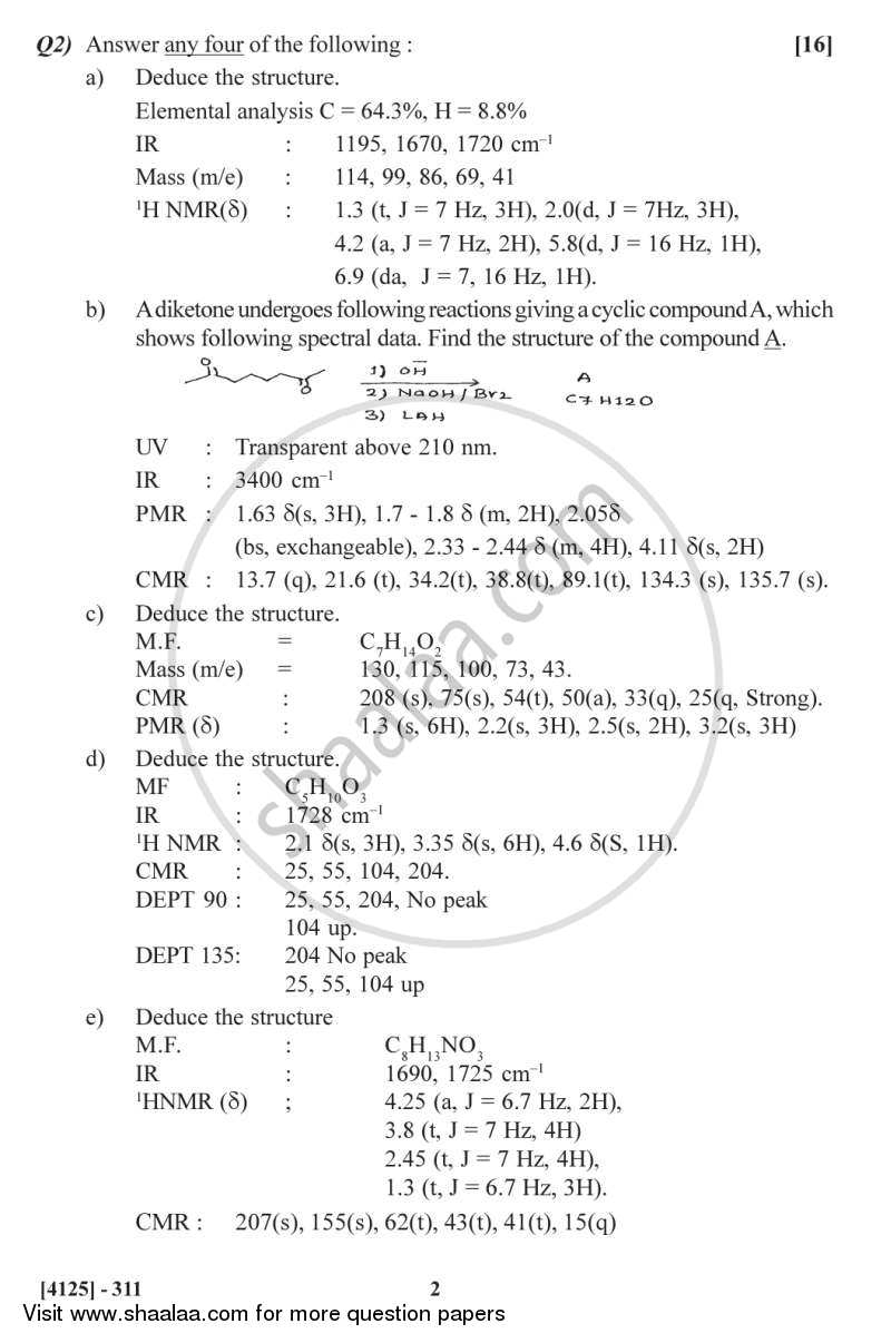 Spectroscopic Methods in Structure Determination 2011-2012 - M.Sc. - Semester 3 - University of Pune question paper with PDF download