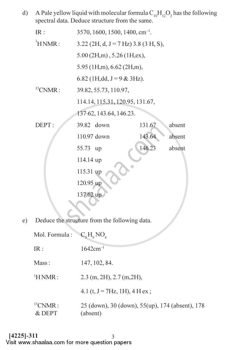 Spectroscopic Methods in Structure Determination 2012-2013 - M.Sc. - Semester 3 - University of Pune question paper with PDF download