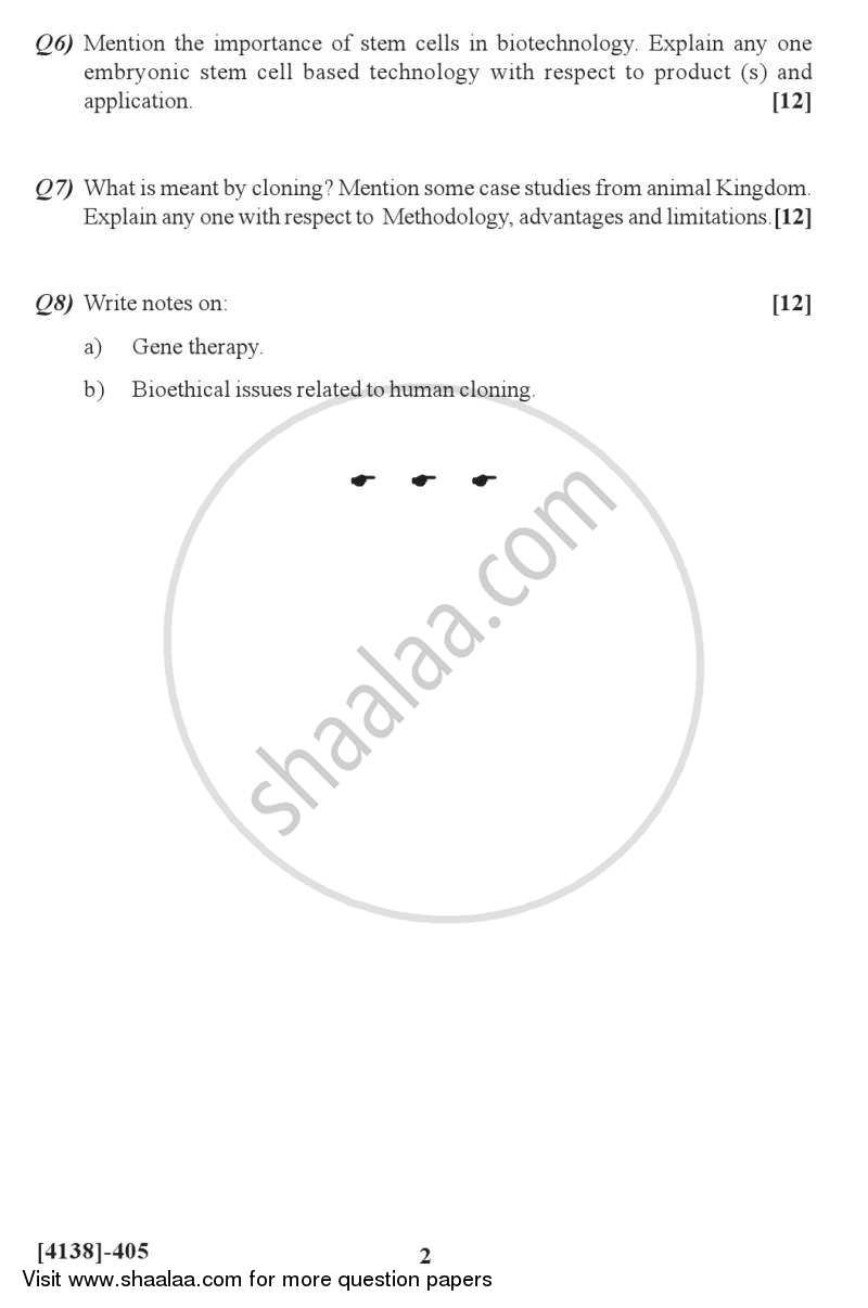 Stem Cell Technology and Regenerative Medicines 2011-2012 - M.Sc. - Semester 4 - University of Pune question paper with PDF download