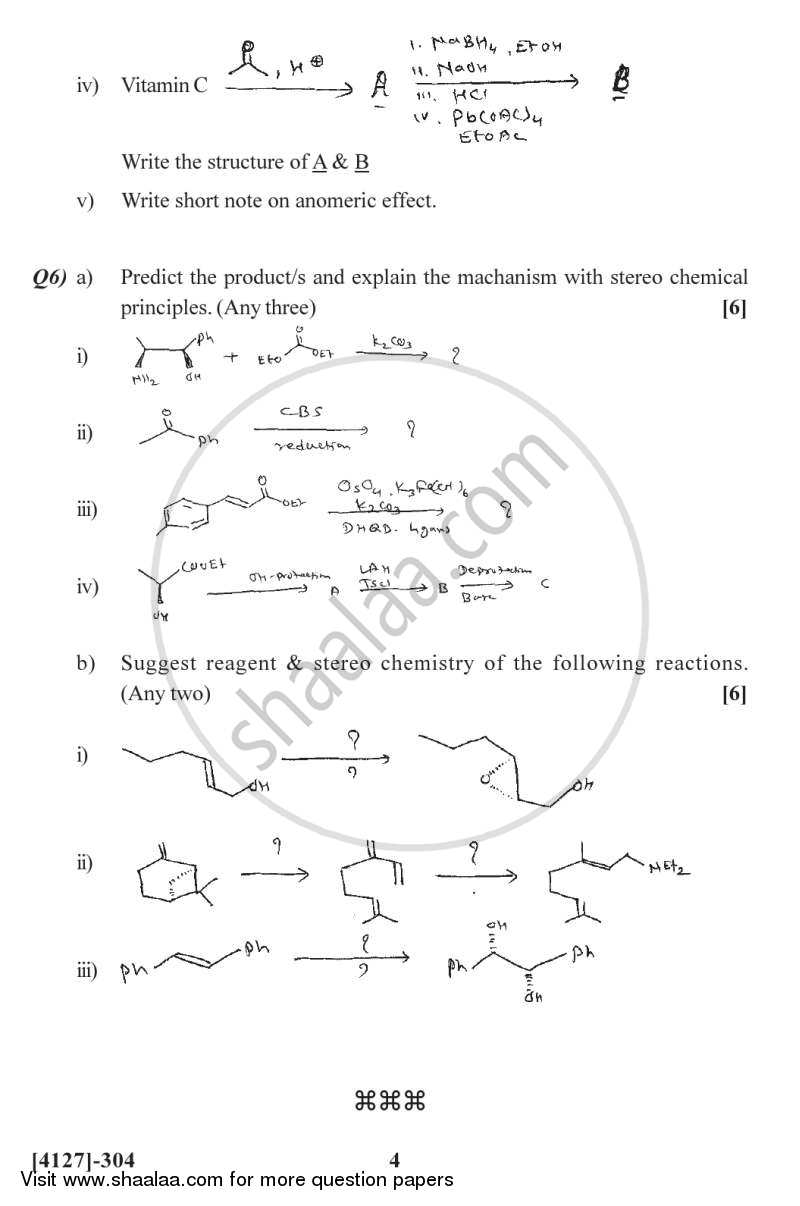 Stereo Chemical Principles and Applications 2011-2012 - M.Sc. - Semester 3 - University of Pune question paper with PDF download