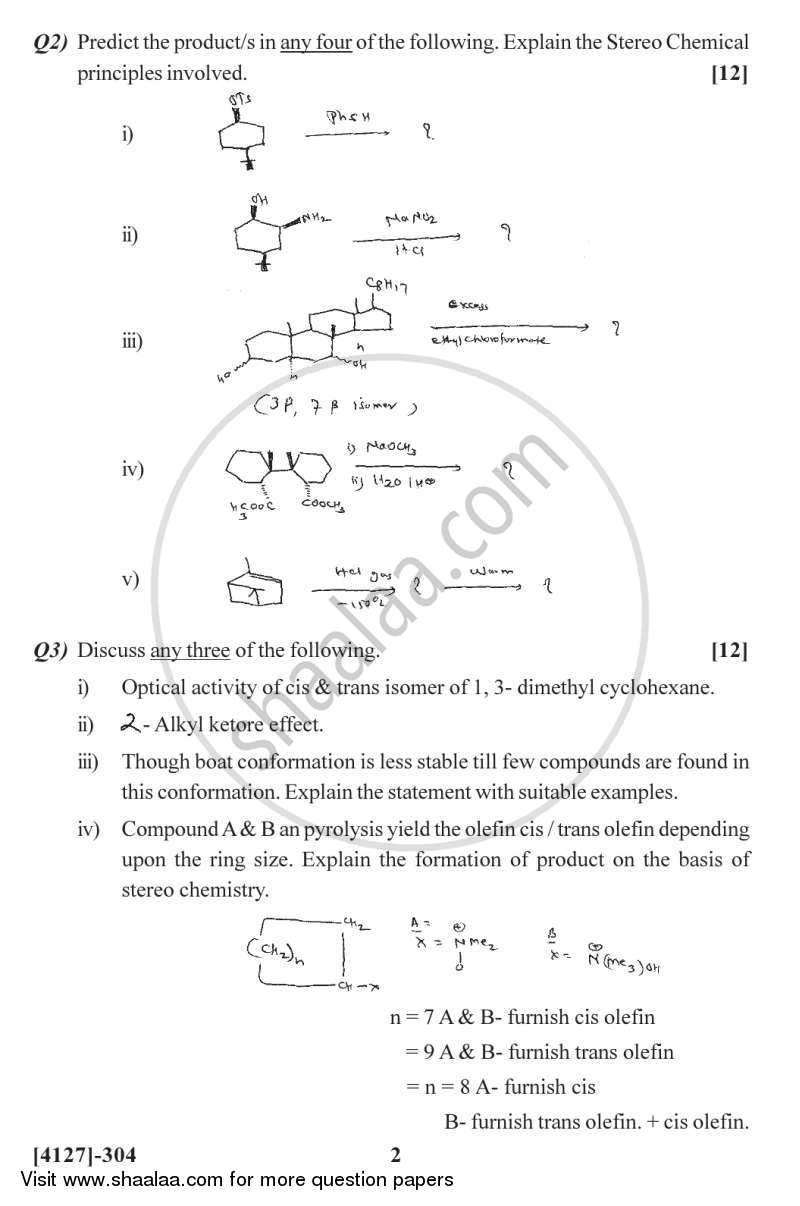 Stereo Chemical Principles and Applications 2011-2012 - M.Sc. - Semester 3 - University of Pune question paper with PDF download
