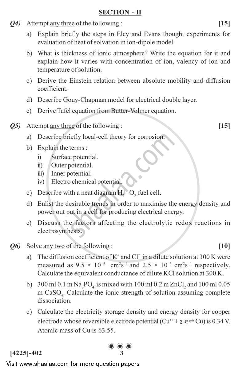 Surface and Electrochemistry 2012-2013 - M.Sc. - Semester 4 - University of Pune question paper with PDF download