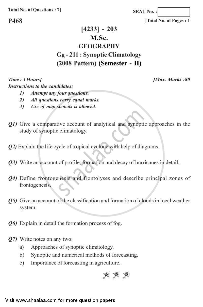 Synoptic Climatology 2012-2013 - M.Sc. - Semester 2 - University of Pune question paper with PDF download