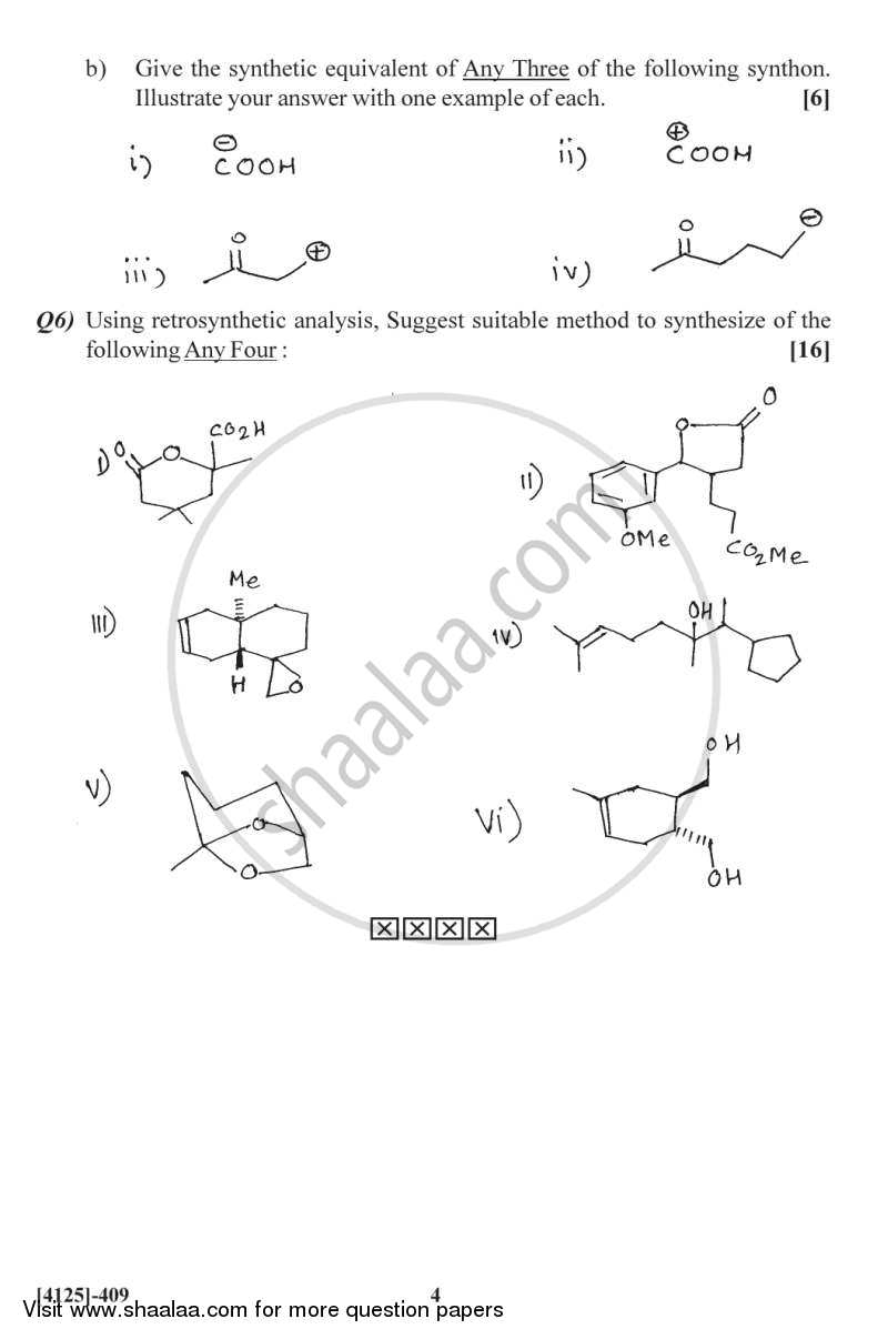 Synthetic Methods in Organic Chemistry 2011-2012 - M.Sc. - Semester 4 - University of Pune question paper with PDF download