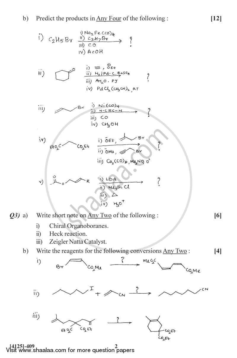 Synthetic Methods in Organic Chemistry 2011-2012 - M.Sc. - Semester 4 - University of Pune question paper with PDF download