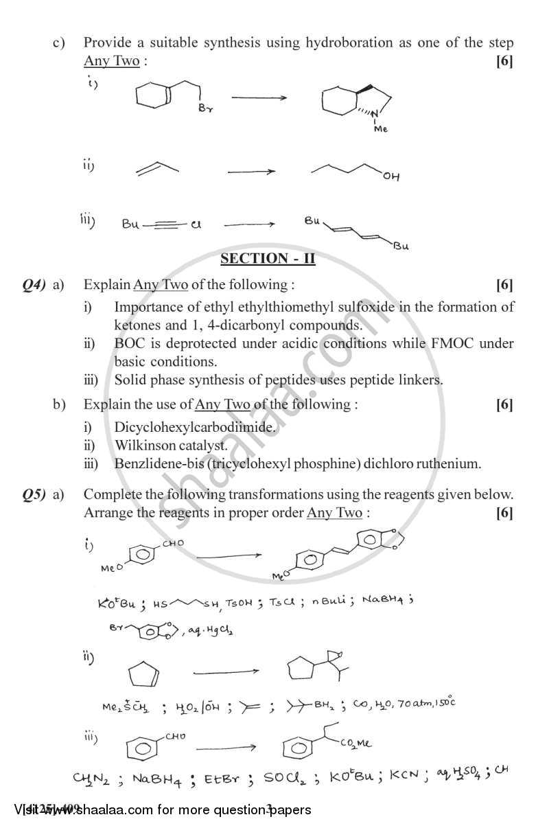 Synthetic Methods in Organic Chemistry 2011-2012 - M.Sc. - Semester 4 - University of Pune question paper with PDF download