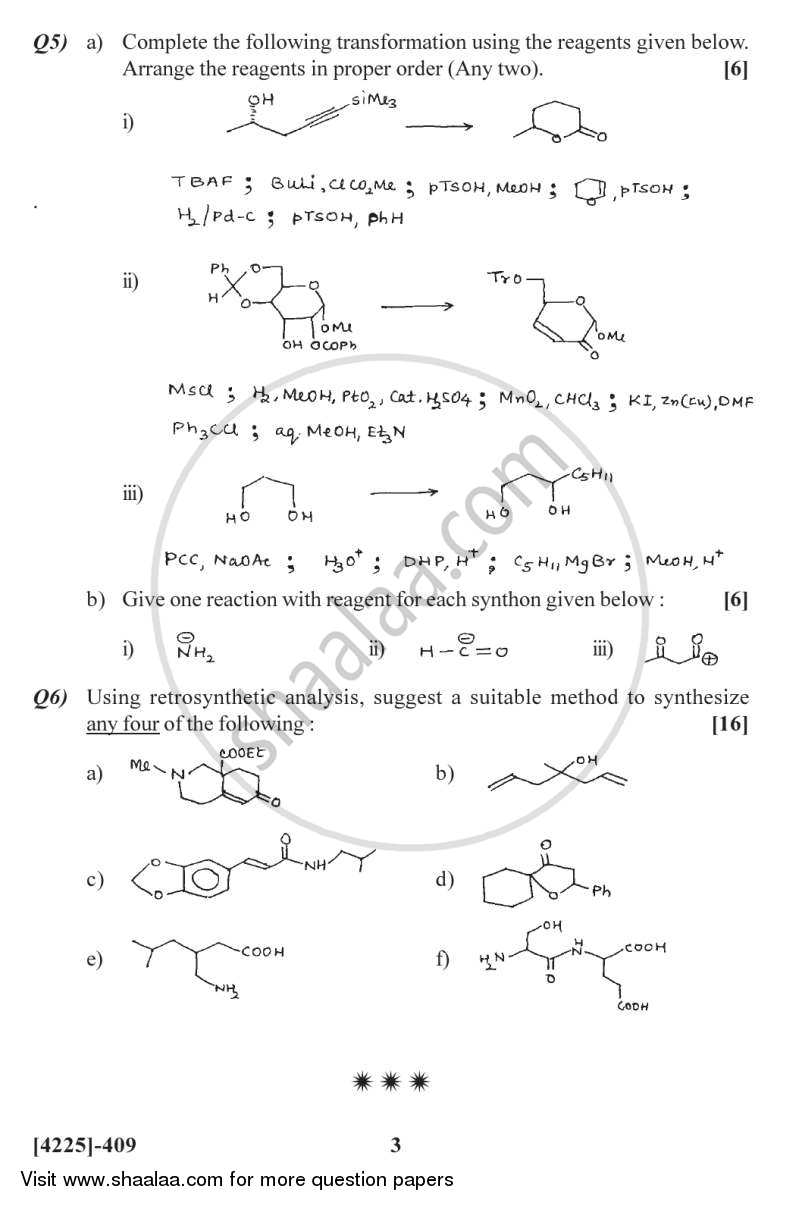 Synthetic Methods in Organic Chemistry 2012-2013 - M.Sc. - Semester 4 - University of Pune question paper with PDF download