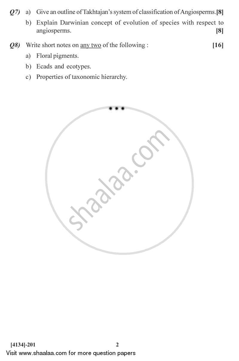 Systematics of Vascular Plants 2011-2012 - M.Sc. - Semester 2 - University of Pune question paper with PDF download