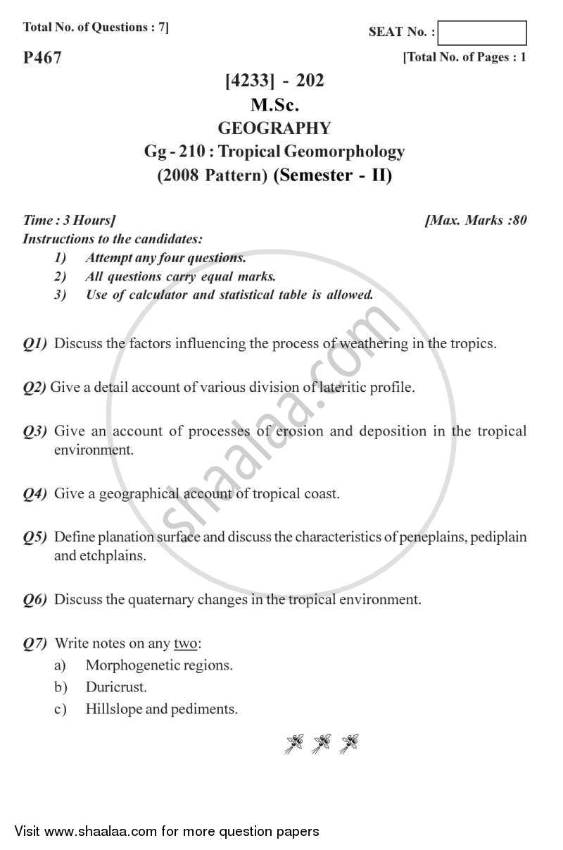 Tropical Geomorphology 2012-2013 - M.Sc. - Semester 2 - University of Pune question paper with PDF download