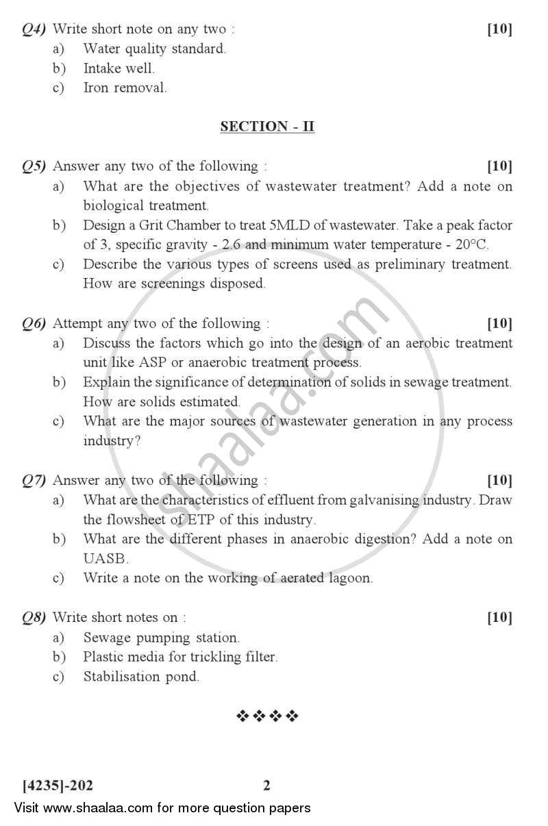 Water and Wastewater Engineering 2012-2013 - M.Sc. - Semester 2 - University of Pune question paper with PDF download