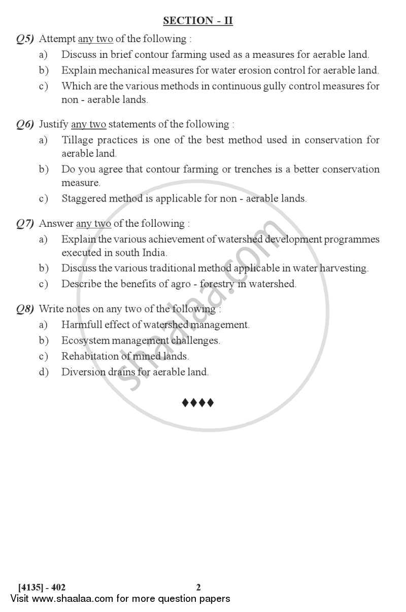 Watershed Management 2011-2012 - M.Sc. - Semester 4 - University of Pune question paper with PDF download