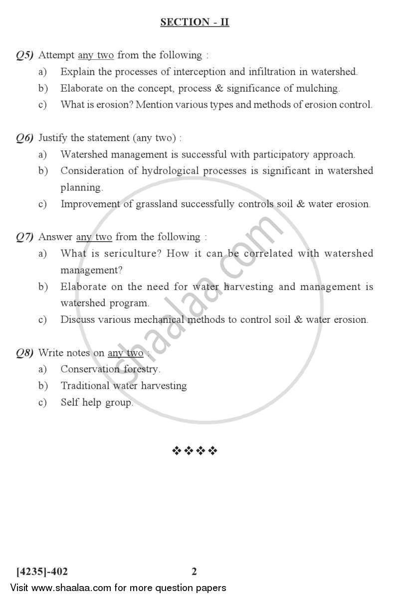Watershed Management 2012-2013 - M.Sc. - Semester 4 - University of Pune question paper with PDF download
