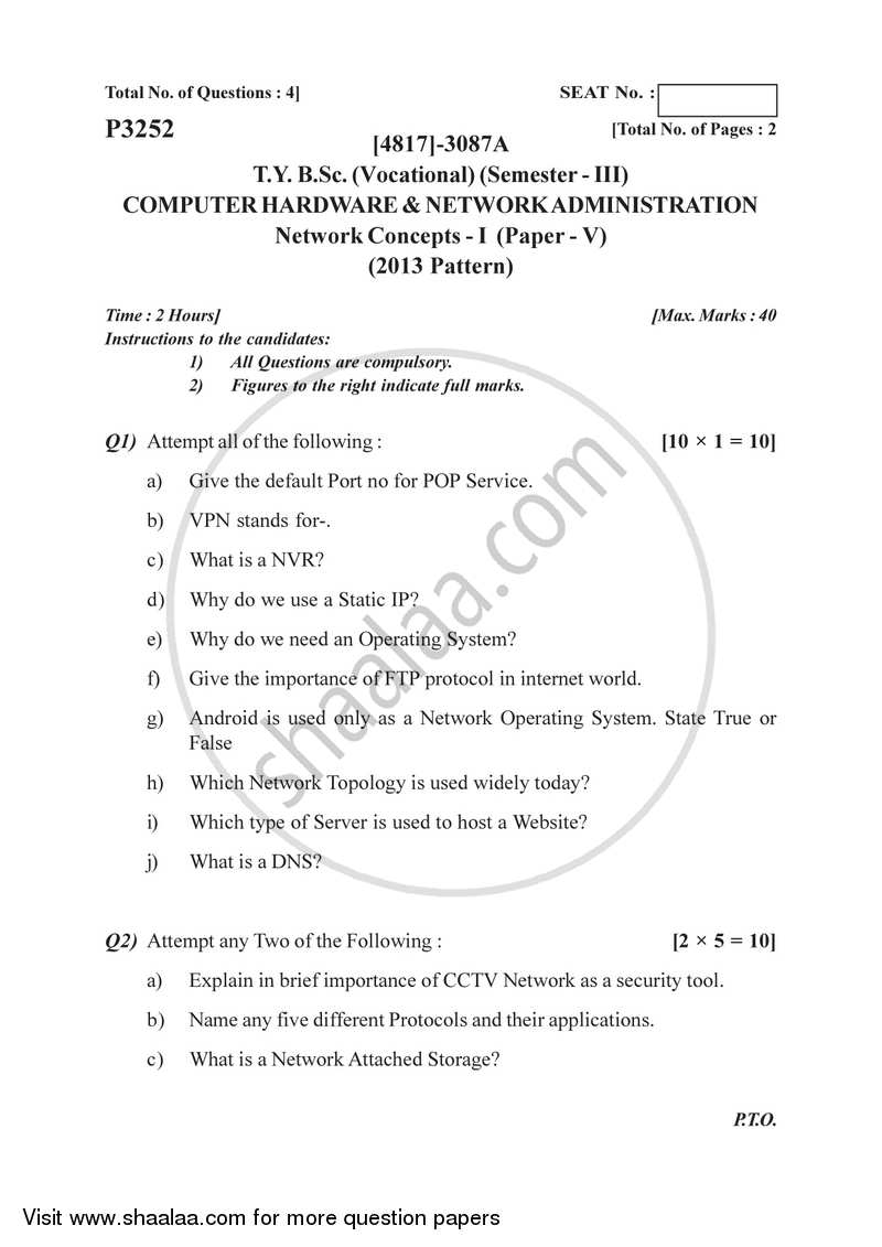 Network Concepts 1 2015-2016 Semester 5 (FYBSc) - University of Pune question paper with PDF download