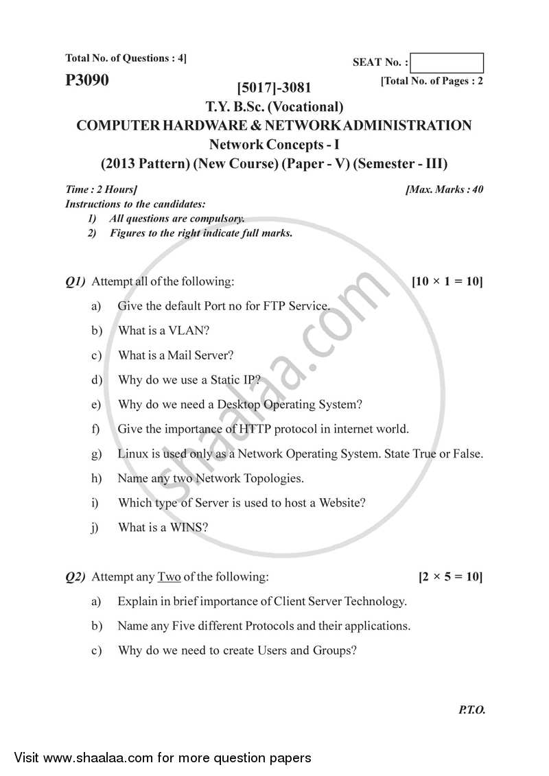 Network Concepts 1 2016-2017 Semester 5 (FYBSc) - University of Pune question paper with PDF download