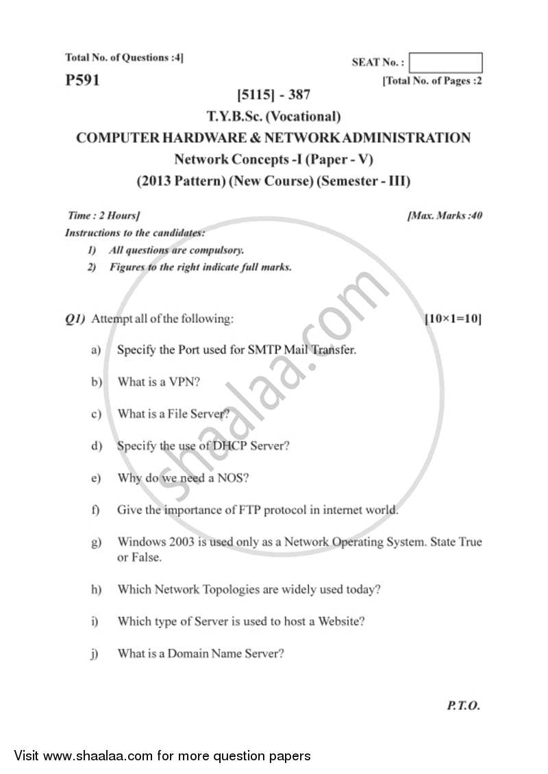 Network Concepts 1 2016-2017 Semester 5 (FYBSc) - University of Pune question paper with PDF download