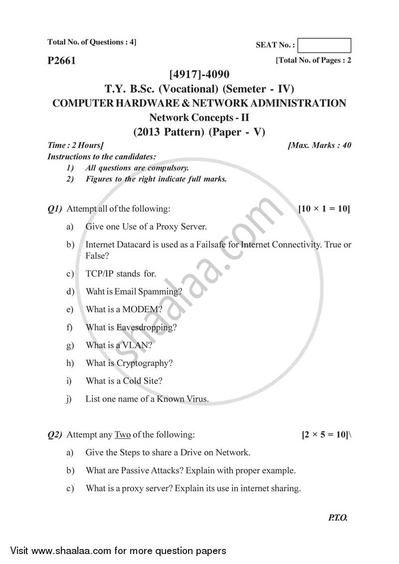 Network Concepts 2 2015-2016 Semester 6 (FYBSc) - University of Pune question paper with PDF download