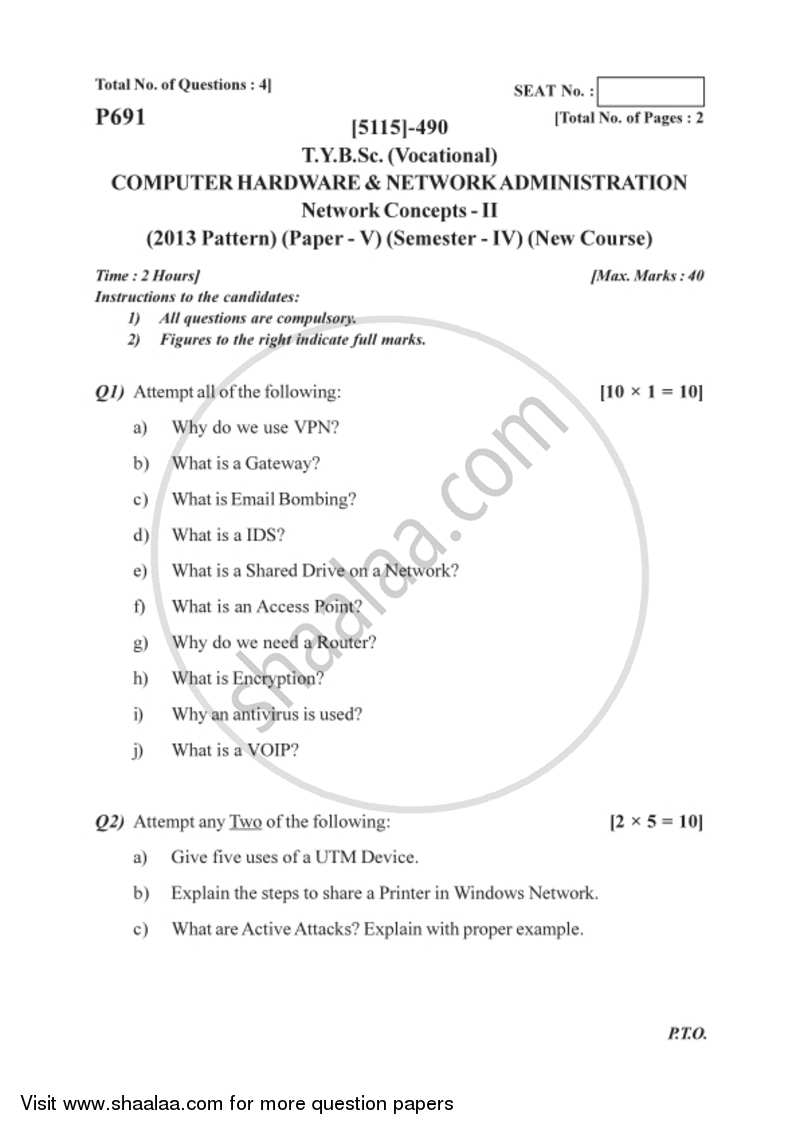 Network Concepts 2 2016-2017 Semester 6 (FYBSc) - University of Pune question paper with PDF download