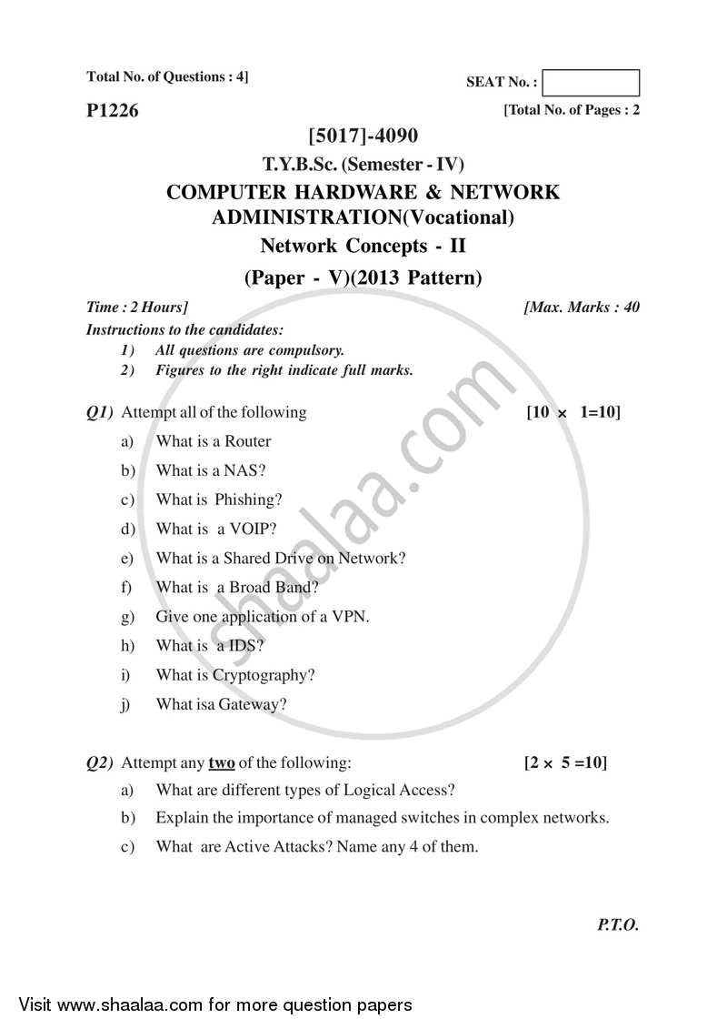 Network Concepts 2 2016-2017 Semester 6 (FYBSc) - University of Pune question paper with PDF download