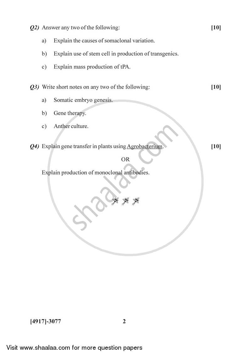 Plant and Animal Biotechnology 2015-2016 Semester 5 (FYBSc) - University of Pune question paper with PDF download