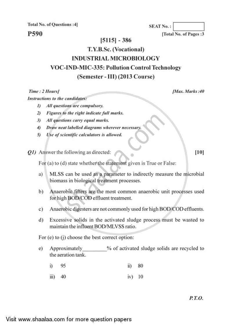 Pollution Control Technology 2016-2017 Semester 5 (FYBSc) - University of Pune question paper with PDF download