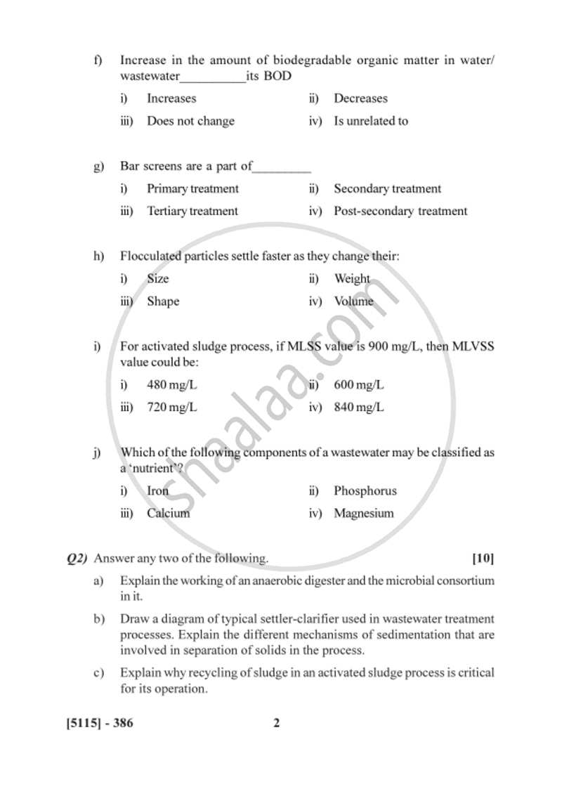 Pollution Control Technology 2016-2017 Semester 5 (FYBSc) - University of Pune question paper with PDF download