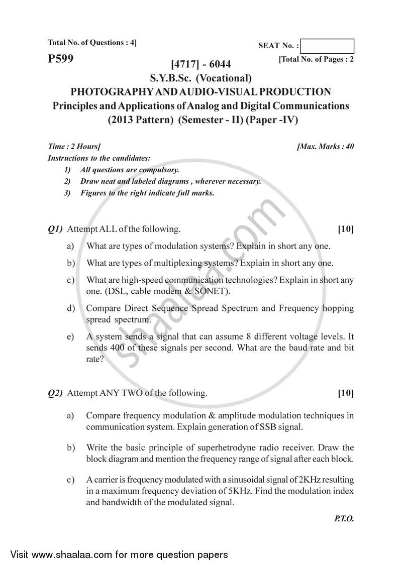 Principle and Applications of Analog and Digital Communications 2014-2015 Semester 4 (FYBSc) - University of Pune question paper with PDF download