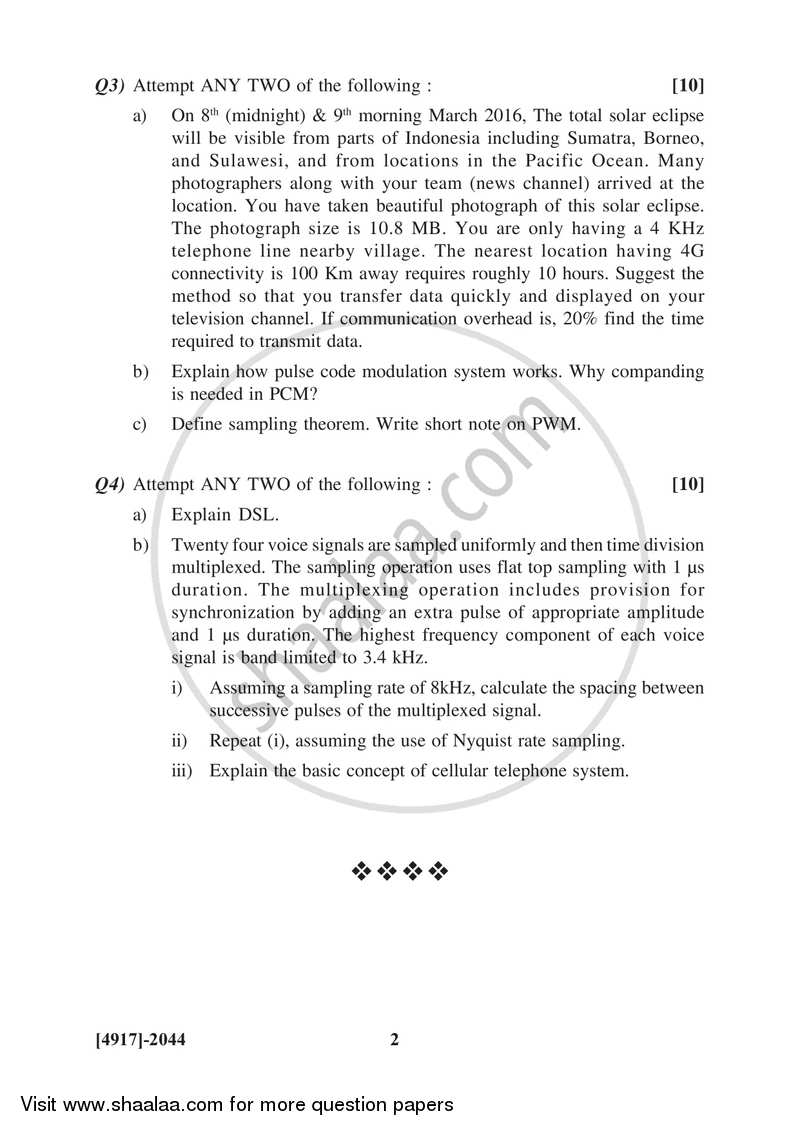 Principle and Applications of Analog and Digital Communications 2015-2016 Semester 4 (FYBSc) - University of Pune question paper with PDF download