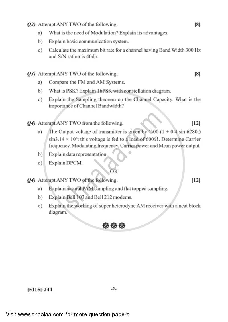 Principle and Applications of Analog and Digital Communications 2016-2017 Semester 4 (FYBSc) - University of Pune question paper with PDF download