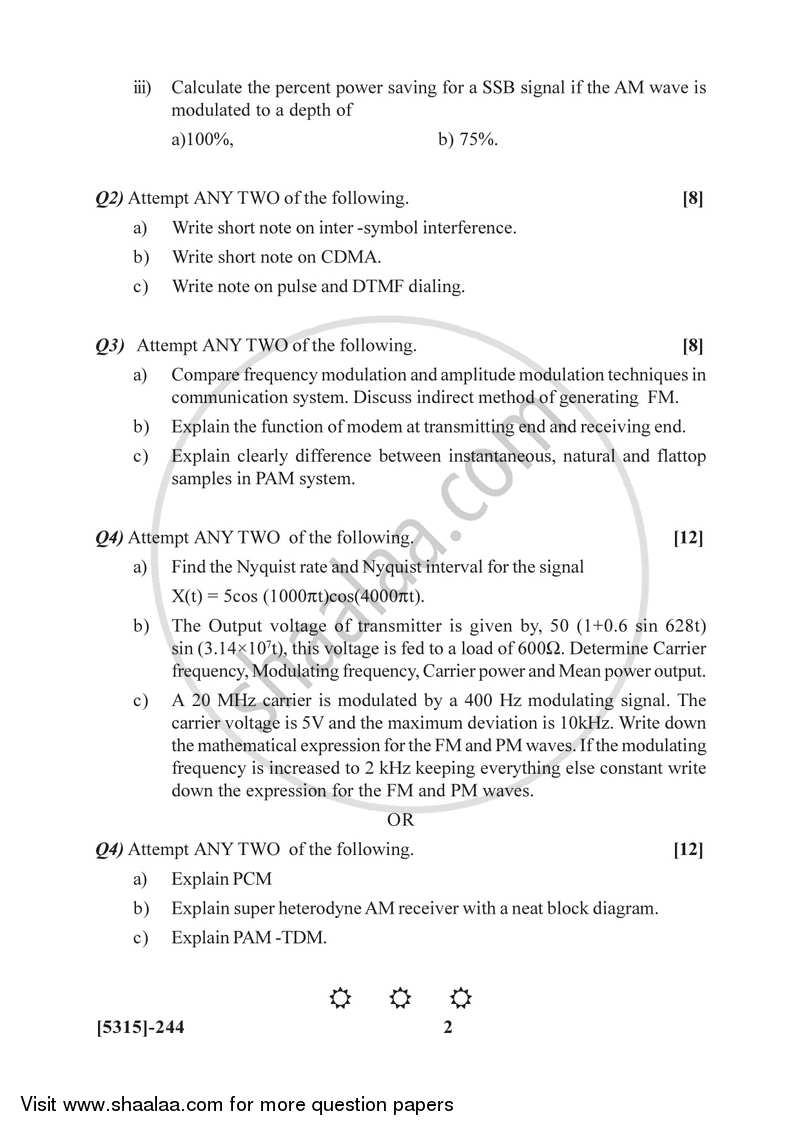 Principle and Applications of Analog and Digital Communications 2017-2018 Semester 4 (FYBSc) - University of Pune question paper with PDF download