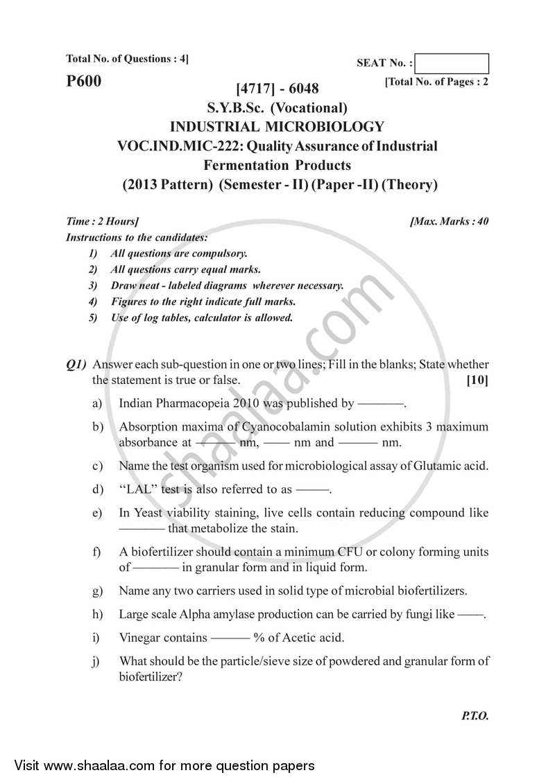 Quality Assurance in Industrial Products 2014-2015 Semester 4 (FYBSc) - University of Pune question paper with PDF download