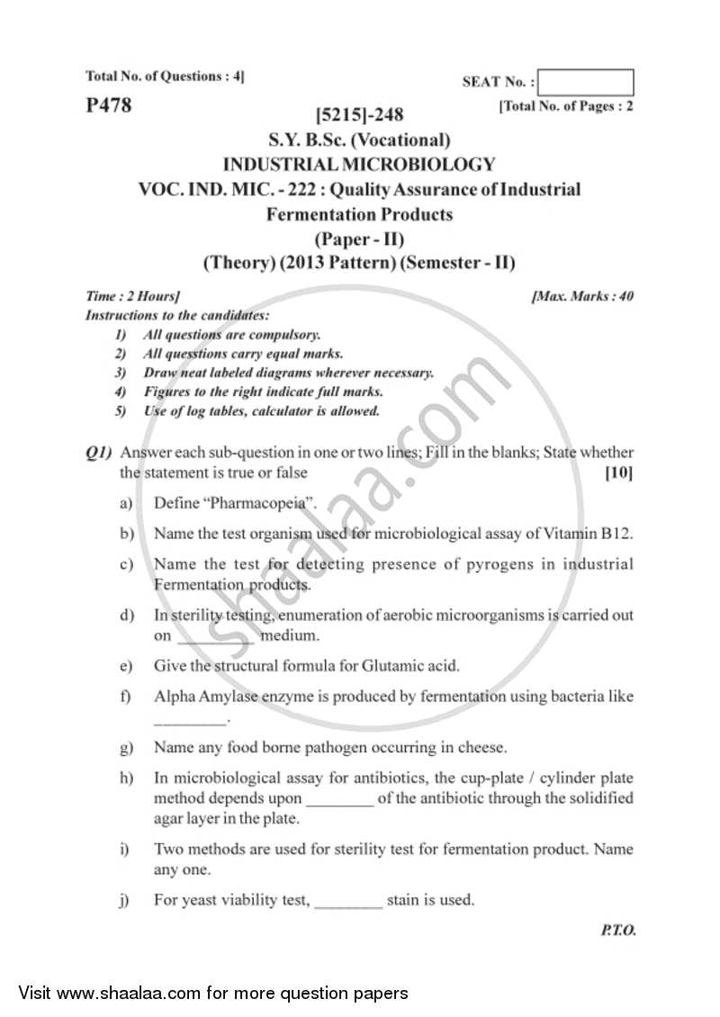 Quality Assurance in Industrial Products 2017-2018 Semester 4 (FYBSc) - University of Pune question paper with PDF download