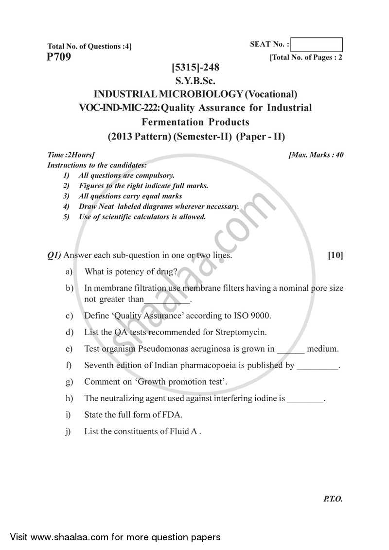 Quality Assurance in Industrial Products 2017-2018 Semester 4 (FYBSc) - University of Pune question paper with PDF download