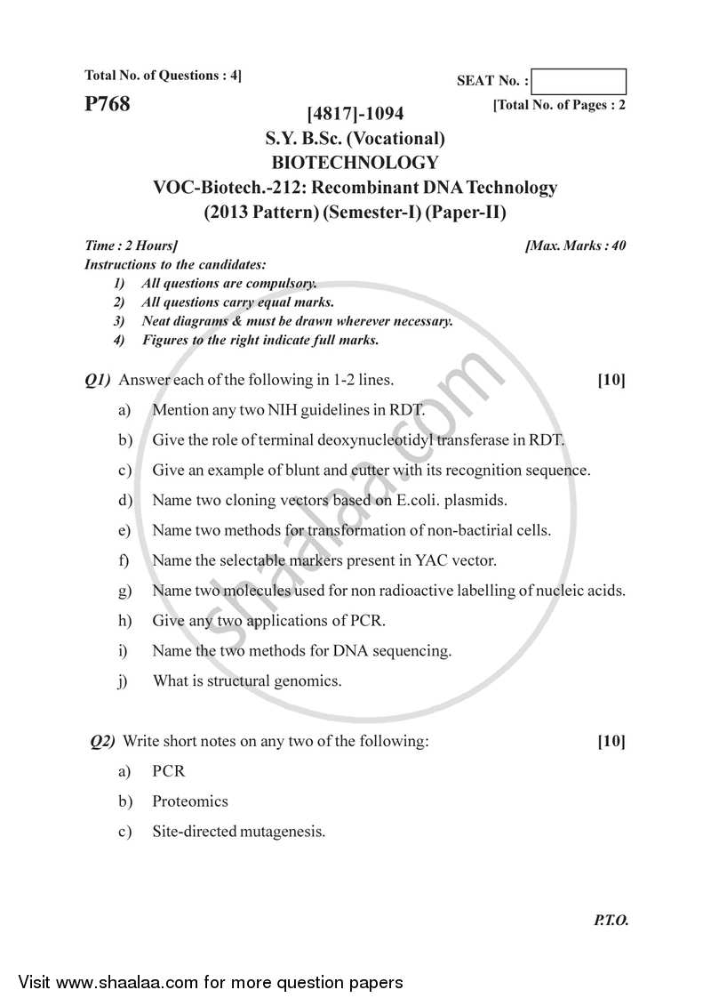 Recombinant DNA Technology 2015-2016 Semester 3 (FYBSc) - University of Pune question paper with PDF download