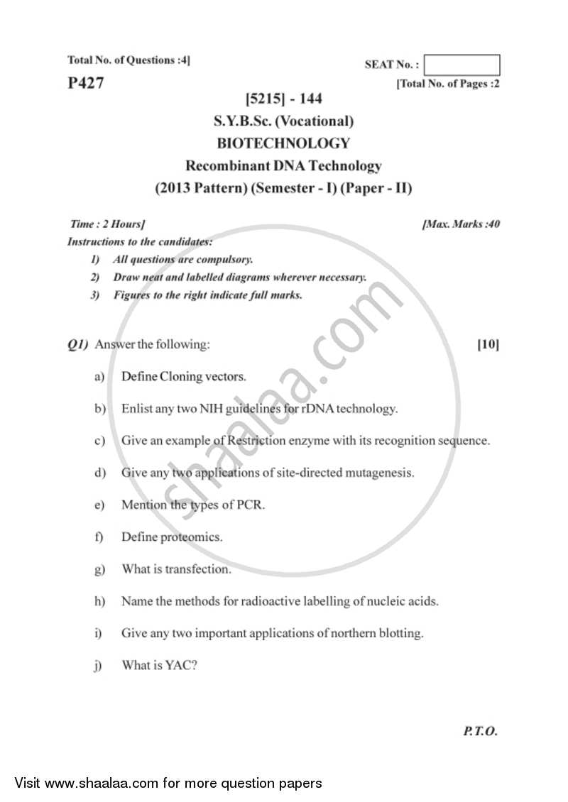 Recombinant DNA Technology 2017-2018 Semester 3 (FYBSc) - University of Pune question paper with PDF download