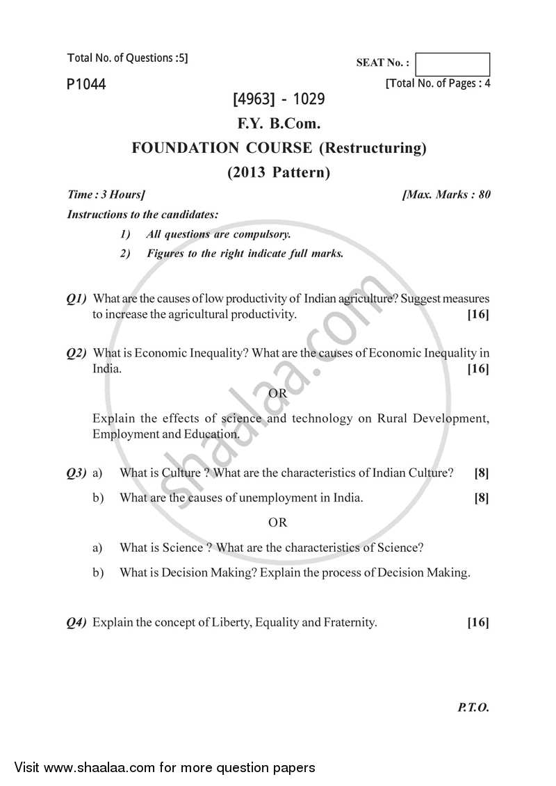 Restructuring 2015-2016 Semester 1 (FYBSc) - University of Pune question paper with PDF download