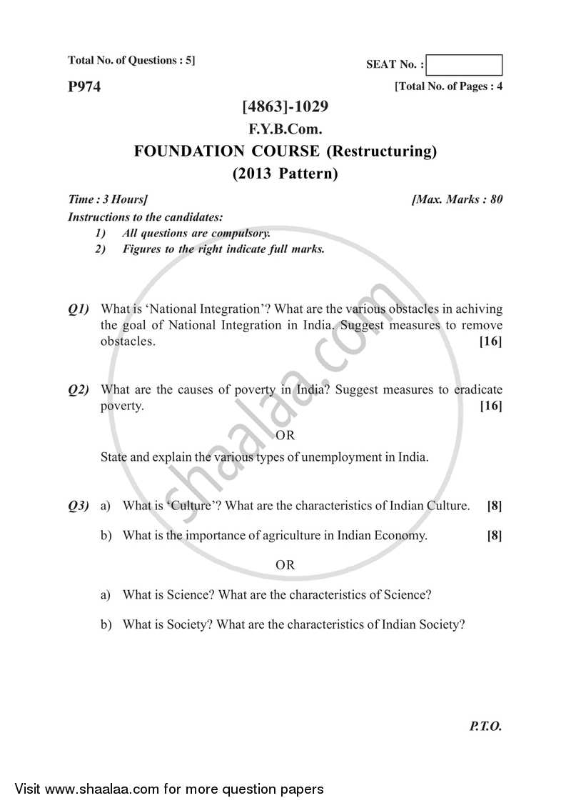 Restructuring 2015-2016 Semester 1 (FYBSc) - University of Pune question paper with PDF download