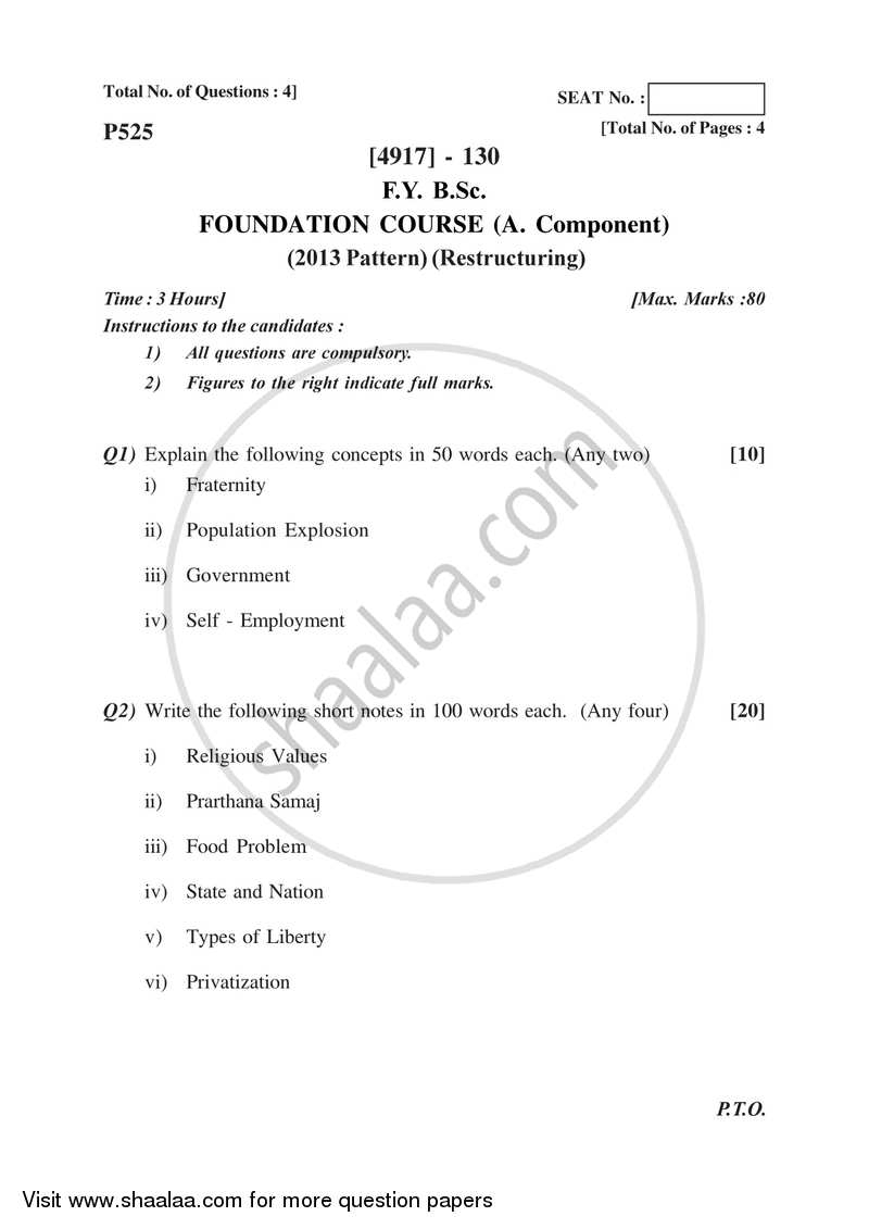 Restructuring 2015-2016 Semester 2 (FYBSc) - University of Pune question paper with PDF download