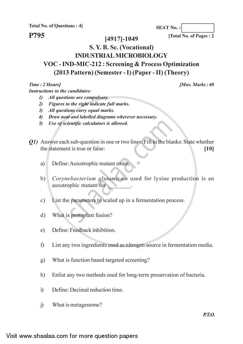 Screening and Process Optimization 2015-2016 Semester 3 (FYBSc) - University of Pune question paper with PDF download