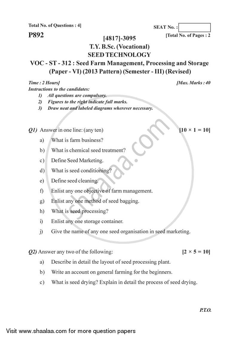 Seed Farm Management, Processing and Storage 2015-2016 Semester 5 (FYBSc) - University of Pune question paper with PDF download