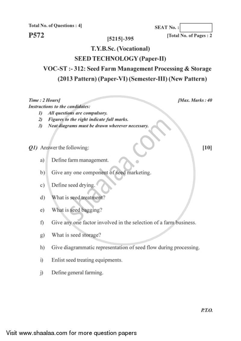Seed Farm Management, Processing and Storage 2017-2018 Semester 5 (FYBSc) - University of Pune question paper with PDF download