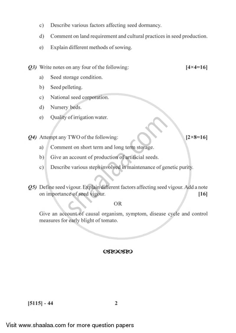 Seed Physiology and Seed Production 2016-2017 Semester 2 (FYBSc) - University of Pune question paper with PDF download