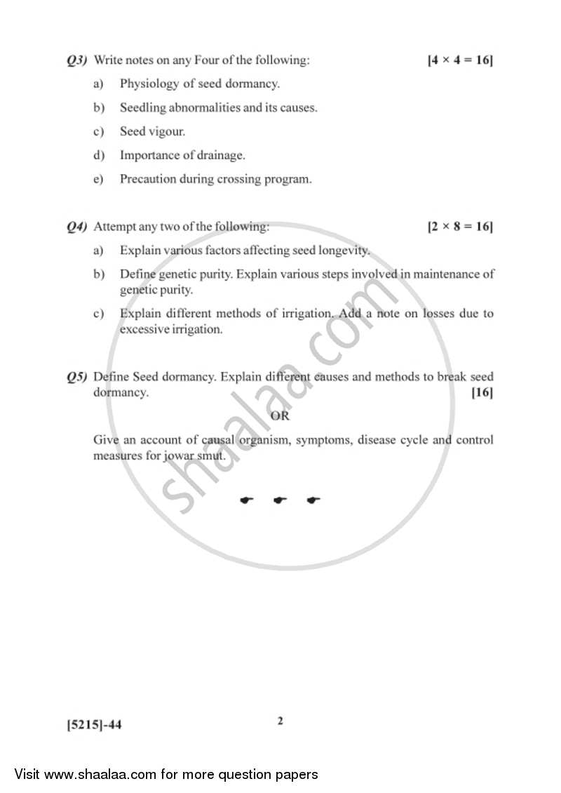 Seed Physiology and Seed Production 2017-2018 Semester 2 (FYBSc) - University of Pune question paper with PDF download