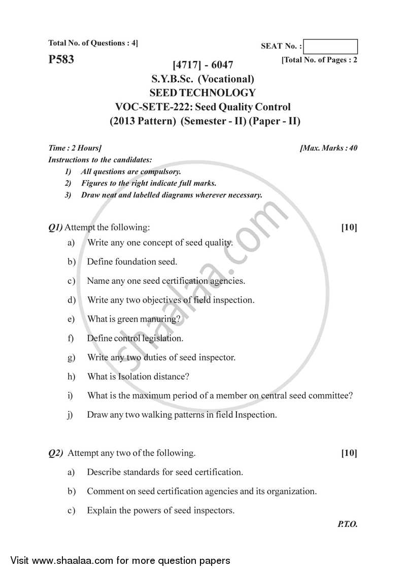 Seed Quality Control 2014-2015 Semester 4 (FYBSc) - University of Pune question paper with PDF download