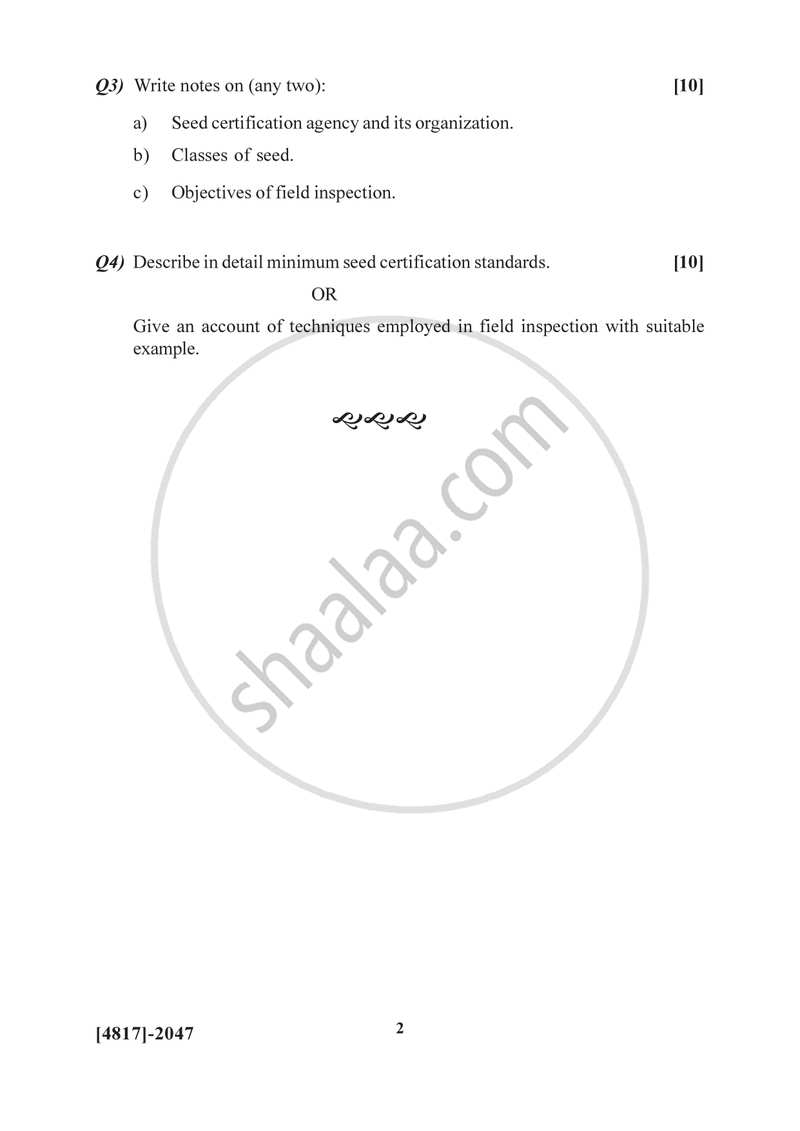 Seed Quality Control 2015-2016 Semester 4 (FYBSc) - University of Pune question paper with PDF download