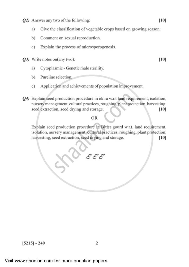 Seed Quality Control 2017-2018 Semester 4 (FYBSc) - University of Pune question paper with PDF download