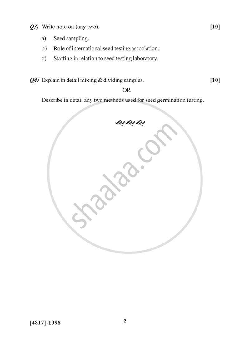 Seed Testing 2015-2016 Semester 3 (FYBSc) - University of Pune question paper with PDF download