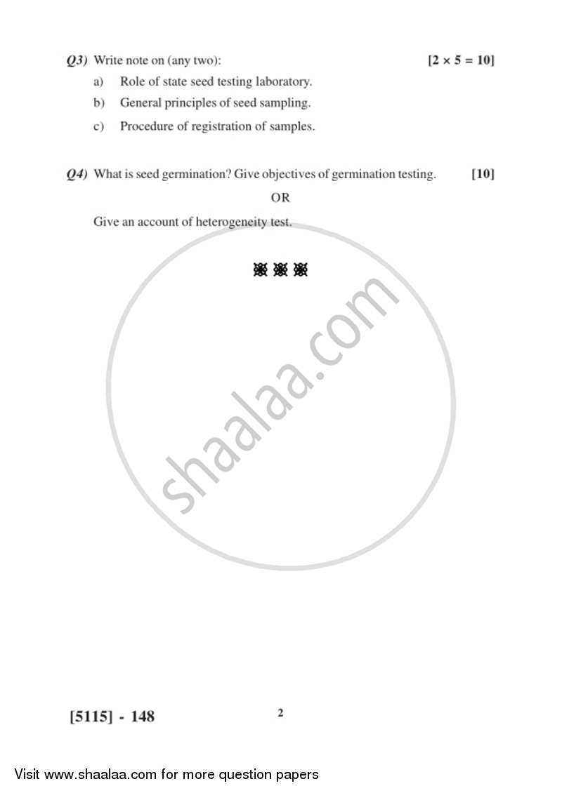 Seed Testing 2016-2017 Semester 3 (FYBSc) - University of Pune question paper with PDF download