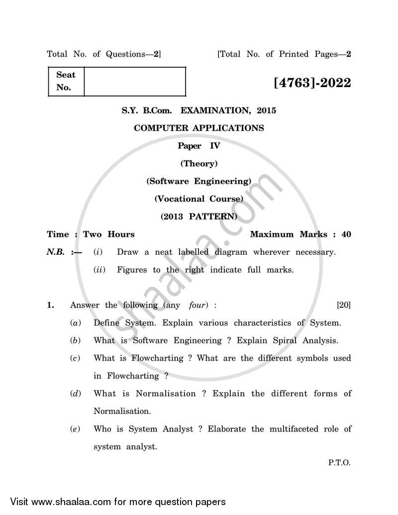 Software Engineering 2014-2015 S.Y.B.Com Vocational - University of Pune question paper with PDF download